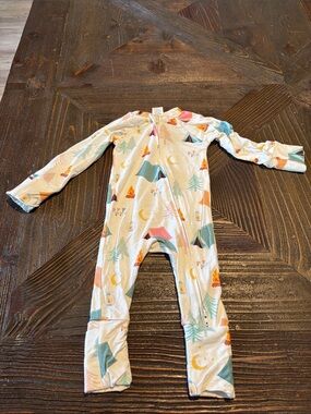 Giggle Moon Cream Camping-Print One-Piece Footie Pajamas